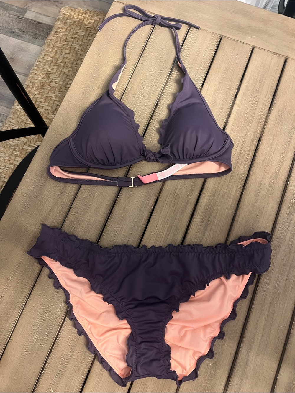 The Victoria's Secret Plum Ruffle Halter Bikini Set